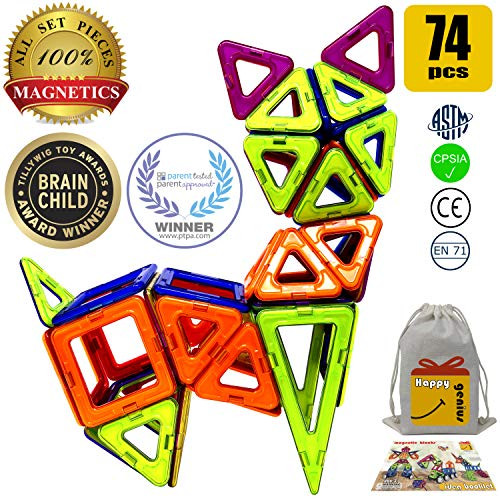 Happy Genius Magnetic Building Blocks Set, Beyond Magnetic Tiles Toys (74 PCS) Happy Genius Magnetic Building Blocks Set, Beyond Magnetic Tiles Toys (74 PCS)