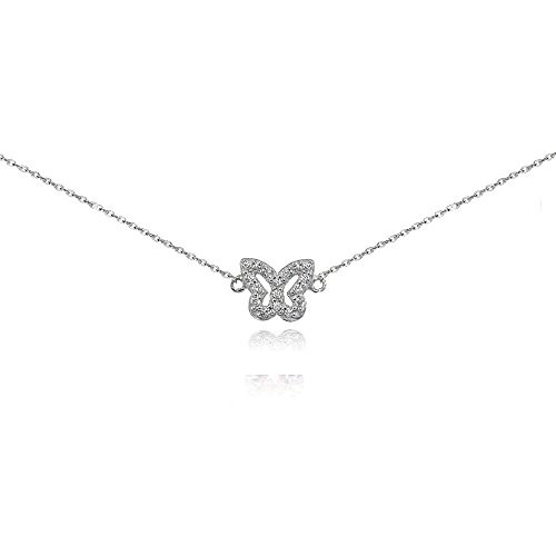 Sterling Silver Cubic Zirconia Butterfly Choker Necklace