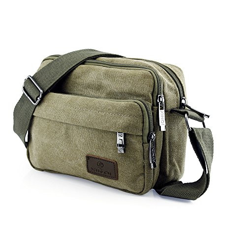 GEARONIC TM Men Vintage Crossbody Canvas Messenger Shoulder Bag School Hiking Military Travel Satchel - Army Green