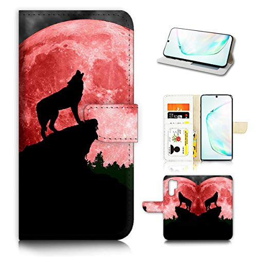 for Samsung Note 10  Galaxy Note 10 Plus  Designed Flip Wallet Phone Case Cover  A21799 Red Moon Night Wolf 21799