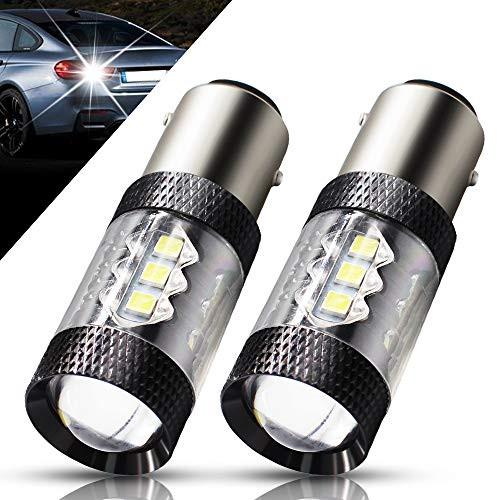 Boodlied 2X 1157 LED Bulb Super Bright 3030 16-SMD Chipsets 640LM 6000~6500K  BAY15D 7528 2057 2357 LED Bulbs For Auto Backup Reverse Brake Tail Lights-Xenon White-