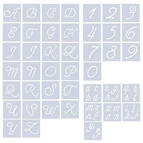 Letter Stencils for Painting on Wood  43Pcs Alphabet Stencils with Calligraphy Font Upper and Lowercase Letters  Reusable Plastic Number Templates Stencils Signs for Art Drawing  Craft DIY Writing