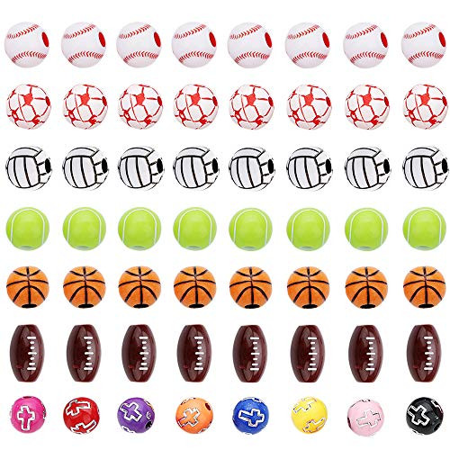 350 Pieces Sports Beads Sport Ball Bead Basketball  Tennis  Volleyball  Baseball  Football Beads for DIY Necklace Bracelet Making  7 Styles