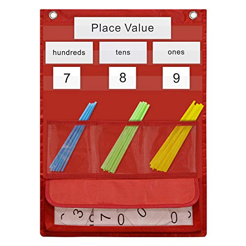 VNOM Counting Caddie and Place Value Pocket Chart for Kindergarten Preschool Homeschooling Classroom 210 Straws   30 Number Cards   Header Cards Included
