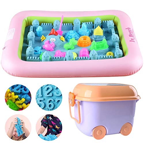 Tigerhu Play Sand Toy with 4 LBS Beach Sand, 91 Pcs Molds Tool Kit and Tray, Beach Sand Set for Kids, Boys, Girls