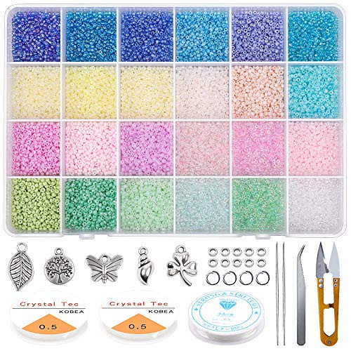 Yholin Glass Seed Beads Started Kit 19200pcs 2mm 12-0 Small Craft Beads with Jump Rings Charms Spacer Beads Beading Needle Tweezers Scissors and Elastic String for DIY Bracelet Jewelry Making Supplies Yholin Glass Seed Beads Started Kit 19200pcs 2mm 12-0 Small Craft Beads with Jump Rings Charms Spacer Beads Beading Needle Tweezers Scissors and Elastic String for DIY Bracelet Jewelry Making Supplies