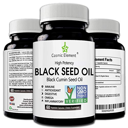 Organic Black Seed Oil 500mg - 60 Softgel Capsules Non-GMO Premium Cold-Pressed Nigella Sativa - Black Cumin Seed Oil with Omega 3  6  9 - Darkest  Highest TQ Content