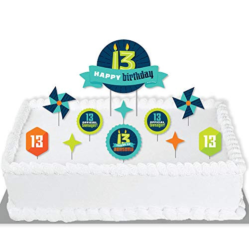Big Dot of Happiness Boy 13th Birthday - Official Teenager Birthday Party Cake Decorating Kit - Happy Birthday Cake Topper Set - 11 Pieces Big Dot of Happiness Boy 13th Birthday - Official Teenager Birthday Party Cake Decorating Kit - Happy Birthday Cake Topper Set - 11 Pieces