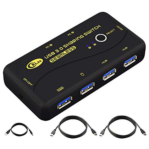 CKLau Seamless USB 3.0 Sharing Switch 2 Computers Share 4 USB Hub Devices USB Switcher Box Support Keyboard Mouse Switching for Printer, Scanner, Projector