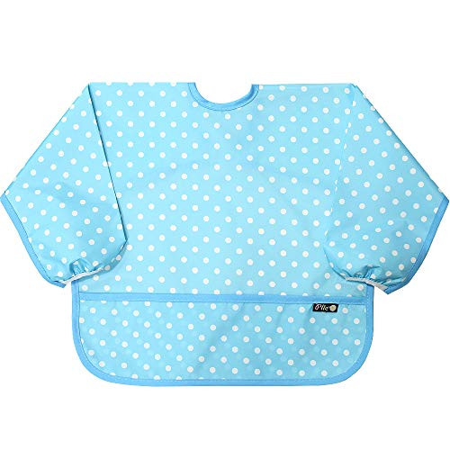 Plie Sleeved Bib-Baby Bib-Toddler Bib-Smock  Waterproof  Washable  Stain and Odor Resistant  6-24 Months - Blue-Dot
