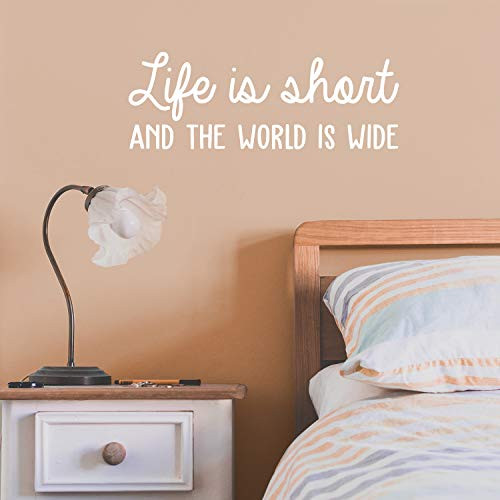 Vinyl Wall Art Decal - Life is Short and The World is Wide - 9  x 25  - Modern Motivational Quote Sticker for Inspiration Home Teen Bedroom Living Room Work Office Apartment Coffee Shop Decor White Vinyl Wall Art Decal - Life is Short and The World is Wide - 9  x 25  - Modern Motivational Quote Sticker for Inspiration Home Teen Bedroom Living Room Work Office Apartment Coffee Shop Decor White