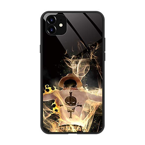 Phone Case Compatible with iPhone 11  Anime One Piece Ace Cool Pattern Tempered Glass Back Cover Soft Silicone Anti Scratch Bumper Design Phone Cases 6-1 inch