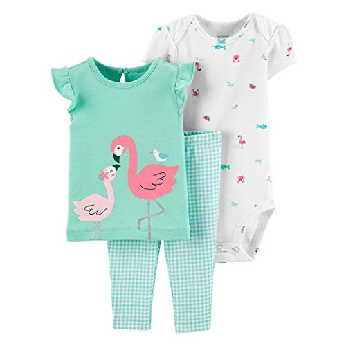 Carter s 3-Piece Flamingo Tee   Gingham Pant Set 3 Months Mint-White