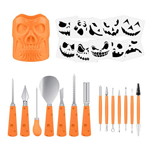 Ceephouge Halloween Pumpkin Carving Kit 25 Pcs Heavy Duty Stainless Steel Professional Pumpkin Carving Tools with Carving Stencils and Storage Bucket Jack-O-Lanterns Pumpkin Carving for Adults Kids Ceephouge Halloween Pumpkin Carving Kit 25 Pcs Heavy Duty Stainless Steel Professional Pumpkin Carving Tools with Carving Stencils and Storage Bucket Jack-O-Lanterns Pumpkin Carving for Adults Kids