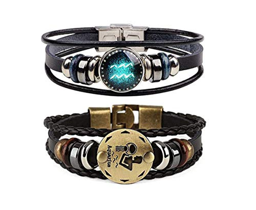 Retro 2pcs Aquarius Zodiac Bracelet for men Gift 12 Constellation Beaded Hand Woven Leather Bracelets Braided Punk Chain Cuff Aquarius Retro 2pcs Aquarius Zodiac Bracelet for men Gift 12 Constellation Beaded Hand Woven Leather Bracelets Braided Punk Chain Cuff Aquarius