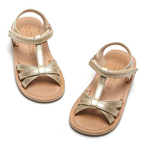 Felix   Flora Toddler Girl Gold Sandals - Little Kids Easter Dress Shoes Size 7 for Summer Flower Girl Party Wedding School Flats