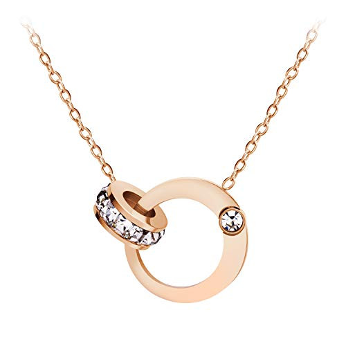555Jewelry Stainless Steel CZ Interlocking Rings Necklace Interlocking Circles Necklace Double Ring Necklace Pendant 2 Circle Necklace for Women Girls 17-19 Inch Rose Gold 555Jewelry Stainless Steel CZ Interlocking Rings Necklace Interlocking Circles Necklace Double Ring Necklace Pendant 2 Circle Necklace for Women Girls 17-19 Inch Rose Gold