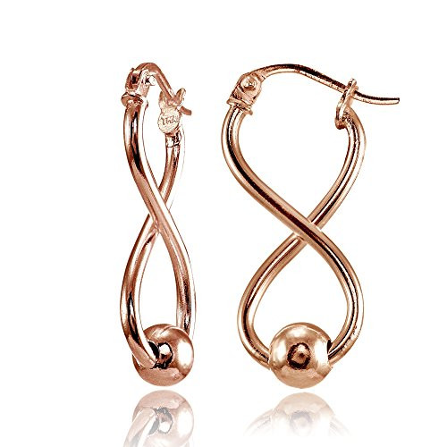 Rose Gold Flashed Sterling Silver Infinity Figure 8 Bead Drop Earrings