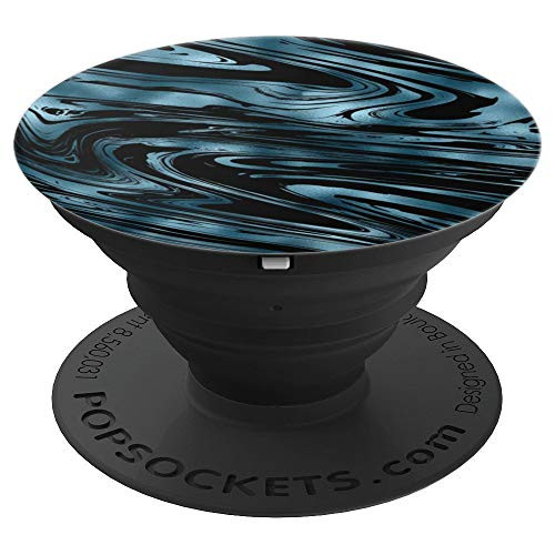 Black and Blue Swirled Paint Pattern PopSockets Grip and Stand for Phones and Tablets