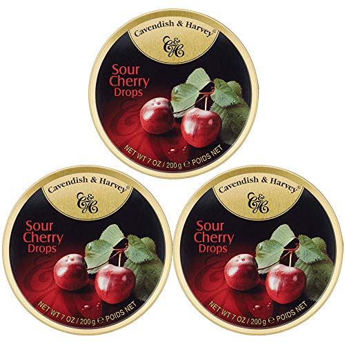 Cavendish and Harvey Sour Cherry Drops  Made with Real Fruit Juice  7 Ounces Pack of 3