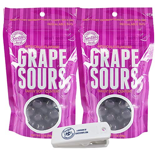 Sweets Grape Flavor Fruit Sours Candy - 2-Pack 7 oz Bag - Purple Fruit Flavored Candy Balls Bundled With Covey s Concessions Clip Sweets Grape Flavor Fruit Sours Candy - 2-Pack 7 oz Bag - Purple Fruit Flavored Candy Balls Bundled With Covey s Concessions Clip