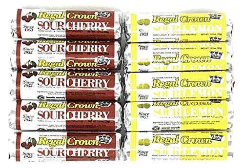 Regal Crown Candy Rolls Variety Pack of 2 Flavors Sour Cherry   Sour Lemon 4 of each  Total of 8