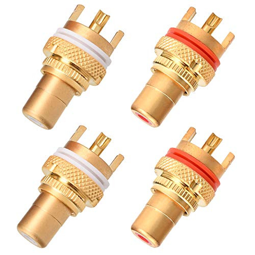 Facmogu 4Pcs Audio Terminal Jack  CMC Female Connector RCA Lotus Head Welding Female Socket Connector Gold Plated Lotus Female seat for HiFi Audio Video TV CD AMP Panel Chassis Mount