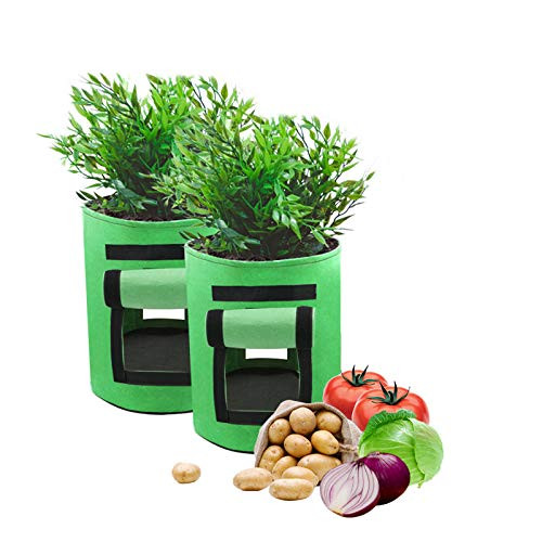 Grow Bags -JoaSinc Planting Posts Potato Grow Bags 10 Gallon Vegetables Planter Bag with Double Access Flaps Velcro Windows and Handles for Planting Potato Carrot Onion Taro Radish Peanut Pack of 2