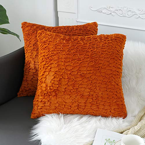 sykting Burnt Orange Pillow Covers Soft Plush Faux Fur Fuzzy Throw Pillow Cases Decorative for Couch Sofa Bed Chair 18x18 inch Pack of 2