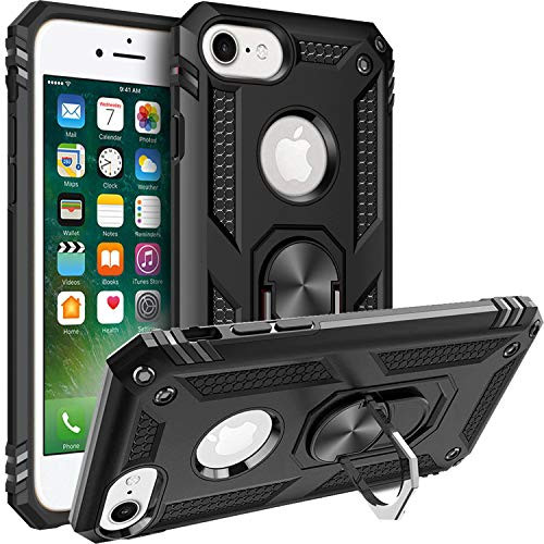 Fetrim iPhone 8 Case  iPhone 7 Case  iPhone 6S-6 Case  Dual Layer Shockproof Protective Phone Case with Rotation Ring Kickstand for Apple iPhone 6-6S-7-8 Black