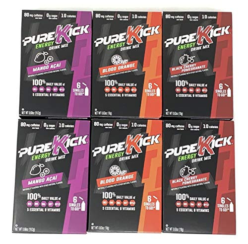 Pure Kick Energy Drink Mix Singles To Go Variety Pack of 3 Flavors 2 of each flavor  Total of 6