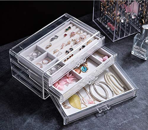 Velvet Jewelry Organizer for Earring Necklace Ring   Bracelet  Clear Jewelry Display Storage Case for Woman Jewelry Boxes Three-layer jewelry box