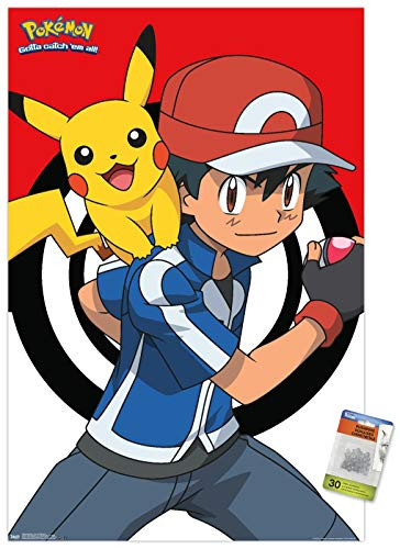 Pokemon - Ash And Pikachu Wall Poster with Push Pins