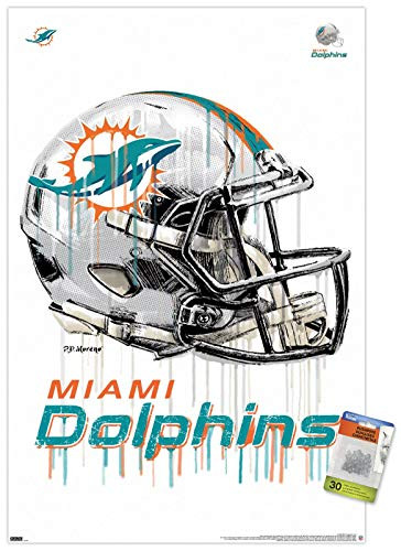 NFL Miami Dolphins - Drip Helmet 20 Wall Poster with Push Pins
