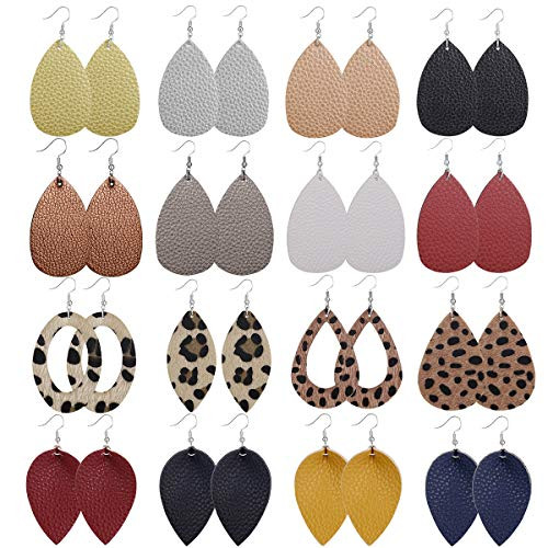 Leather Earrings Set Lightweight Faux Leather Leaf Leopard Dangle Earrings Teardrop Earrings Antique Handmade Earrings for Women Gift 16 Pairs LEATHER 16B Leather Earrings Set Lightweight Faux Leather Leaf Leopard Dangle Earrings Teardrop Earrings Antique Handmade Earrings for Women Gift 16 Pairs LEATHER 16B