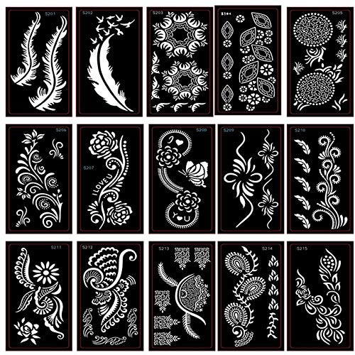 Kotbs 15 Sheets Henna Tattoo Stencil Kit  Temporary Glitter Airbrush Tattoo Stencils Arabian Tattoo Stickers for Face Paint Body Art