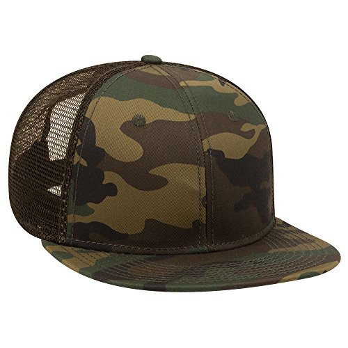 Otto Camouflage Round Flat Visor SNAP 6 Panel Mesh Back Trucker Snapback - Dk-Grn-BRN-Dk-BRN