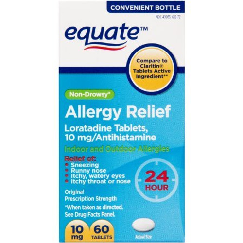 Equate Loratadine Tablets 10Mg Antihistamine Non-Drowsy 24 Hour Allergy Relief 60 Ea