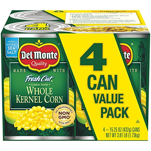 Del Monte Canned Whole Golden Sweet Kernel Corn 15-25 Ounce Pack of 4 Del Monte Canned Whole Golden Sweet Kernel Corn 15-25 Ounce Pack of 4