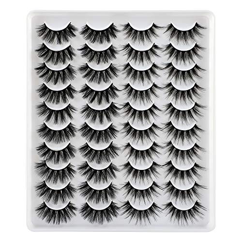 Wiwoseo False Eyelashes 20 Pairs Dramatic Wispy Faux Mink Lashes Long Fluffy Volume Thick Cross Fake Eye Lashes Pack