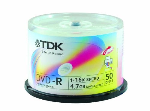 TDK DVD-R 1-16X Speed Inkjet Printable 4.7 GB Single Sided 50 Discs