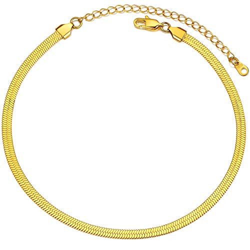 PROSTEEL Snake Chain Flat Gold Snake Necklace Mens Herringbone Necklace Short Gold Choker Chain Chunky Necklaces for Women Girls