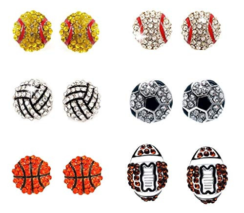 6 Pair Upgrade Unique Rhinestone Stud Earrings Cute Basketball Volleyball Baseball Football Rugby Shiny Crystal Sport Earrings for Women Gift-6pairs 6 Pair Upgrade Unique Rhinestone Stud Earrings Cute Basketball Volleyball Baseball Football Rugby Shiny Crystal Sport Earrings for Women Gift-6pairs