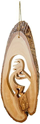 EARTHWOOD FINE WOOD PRODUCTS SW-05 Olive Wood Bark Slice with Kokapelli  Brown