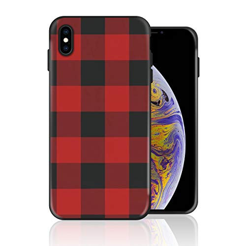 Silicone Case for iPhone XR  Red and Black Buffalo Plaid Design Printed Phone Case Full Body Protection Shockproof Anti-Scratch Drop Protection Cover