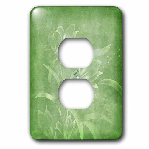 3dRose lsp_215768_6 Pretty White Floral Overlay on Green 2 Plug Outlet Cover