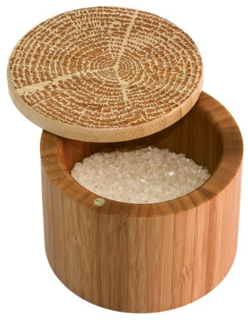 Totally Bamboo Salt Box, Bamboo Storage Box with Magnetic Swivel Lid,"Tree of Life" Art Engraved on Lid