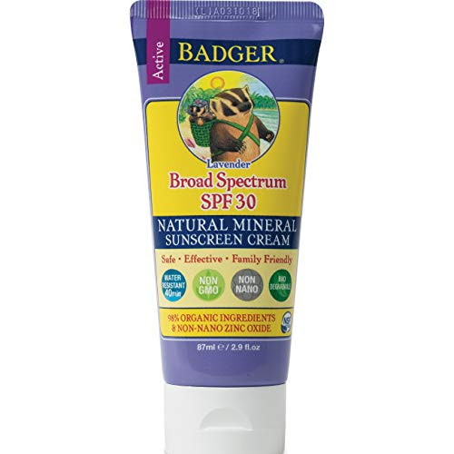 Badger - SPF 30 Zinc Oxide Sunscreen Cream - Lavender - Broad Spectrum Water Resistant Reef Safe Sunscreen  Natural Mineral Sunscreen with Organic Ingredients  Lavender Sunscreen  2-9 fl oz
