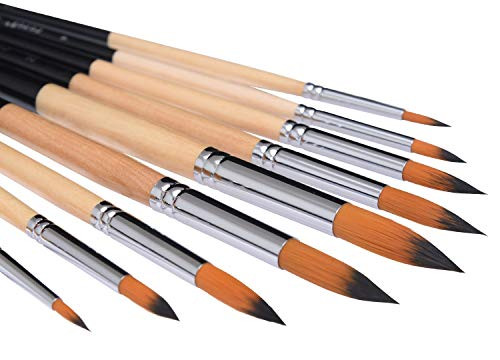 Artist Pointed-Round Paint Brushes Set 9 Pcs Professional Soft Nylon Art Paint Brushes for Acrylic Oil Watercolor Gouache Painting Kits with Long Handle Nylon Hair Pointed-Round Art Paintbrushes Artist Pointed-Round Paint Brushes Set 9 Pcs Professional Soft Nylon Art Paint Brushes for Acrylic Oil Watercolor Gouache Painting Kits with Long Handle Nylon Hair Pointed-Round Art Paintbrushes