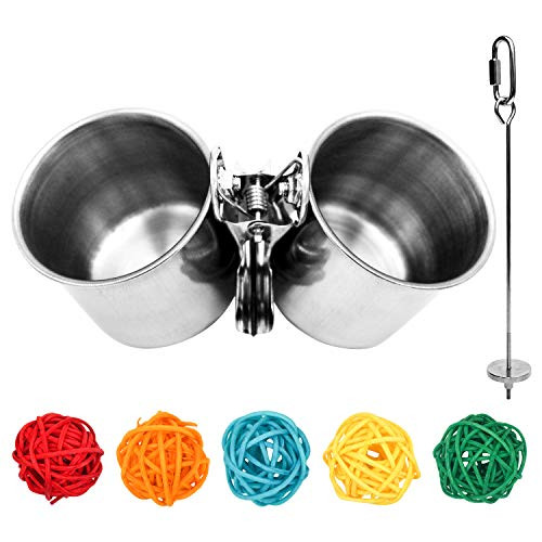 Bac-kitchen Bird Water Feeder Dishes Bird Bowl Cage Hanging Bowl Stainless Steel Perches Play Stand with Clamp Bird Cage Coop Cups Water Food Dish Feeder Bowl Birdcage Clamp Cup
